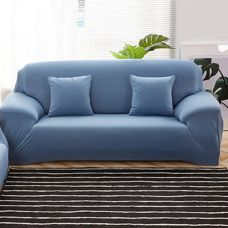 Одноцветные Угловые чехлы для диванов для гостиной, эластичные чехлы для диванов, u-образные чехлы для диванов, L форма d, растягивающиеся 1, 2, 3, 4 места, для собак, домашних животных - Цвет: 18-Gray blue