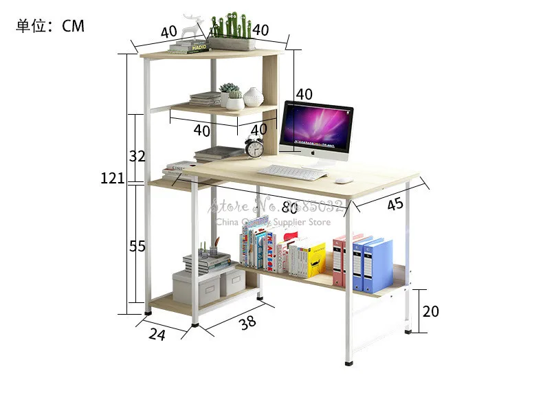 Stable Steel Frame Computer Desk with Bookshelf Simple Office Wooden Desks Household Waterproof Laptop Table Width 80cm