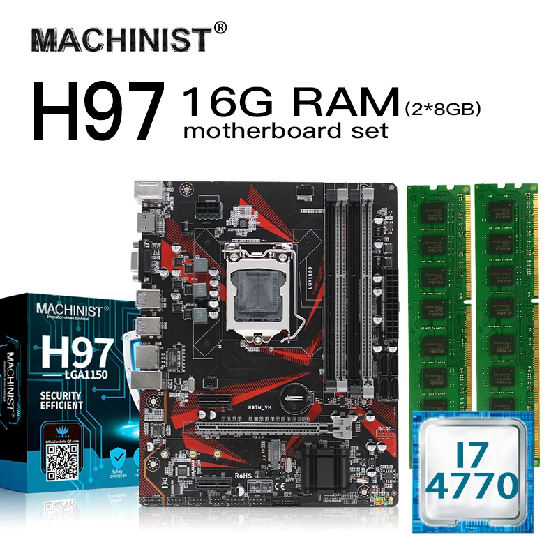 Комплект материнской платы H97 LGA1150 для настольных ПК, с процессором Intel I7-4770, 16 Гб (2*8 ГБ), ОЗУ ddr3, память Mico-ATX, pci-e3.0, NVME M.2, SSD Комплект материнской платы H97 LGA1150 для настольных ПК, с процессором Intel I7-4770, 16 Гб (2*8 ГБ), ОЗУ ddr3, память Mico-ATX, pci-e3.0, NVME M.2, SSD