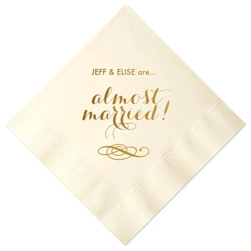 

Personalized Wedding Napkins Beverage Cocktail Luncheon Dinner Guest Towel Monogram Rehearsal Dinner Almost Married Engagement