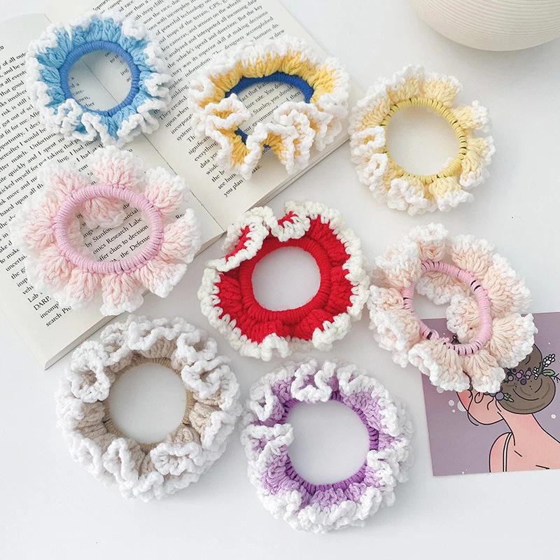 

Elastic Hair Tie Splicing Colors Rubber Bands Knitting Scrunchies Knitted Wool Wavy Hair Ring Hand-woven Fashion Hair Rope