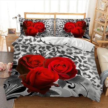 

3D Rose Bedding Set Red Roses Flower Duvet cover Bed Linen Double Queen King Size Creative Bedclothes 3PCS home textiles