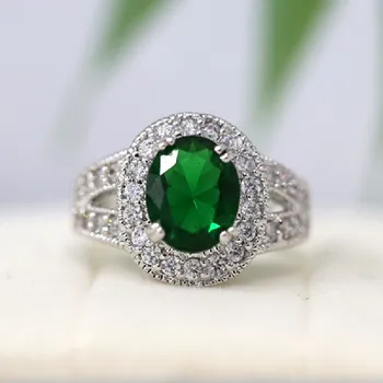 

Anniversary Gift Ring Classical Ring 8*10mm Oval Cut Emerald Ring 18k Gold Plated Ring Cooper Ring Mothers Ring Green CZ Ring