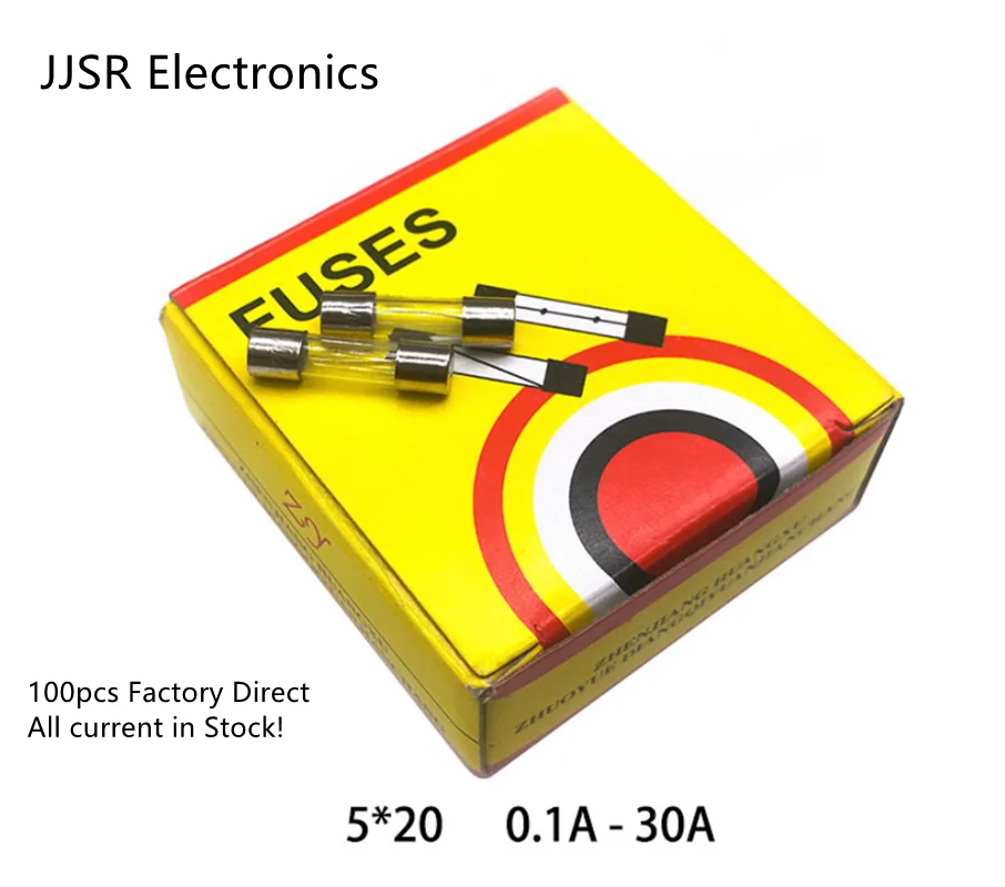 100pcs Glass Tube Fuse 5*20MM 0.1A 0.2A 0.5A 0.8A 1A 2A 2.5A 3A 4A 5A 6.3A 30A F2AL250V Assorted Kits DIY Quick Blow fast acting |