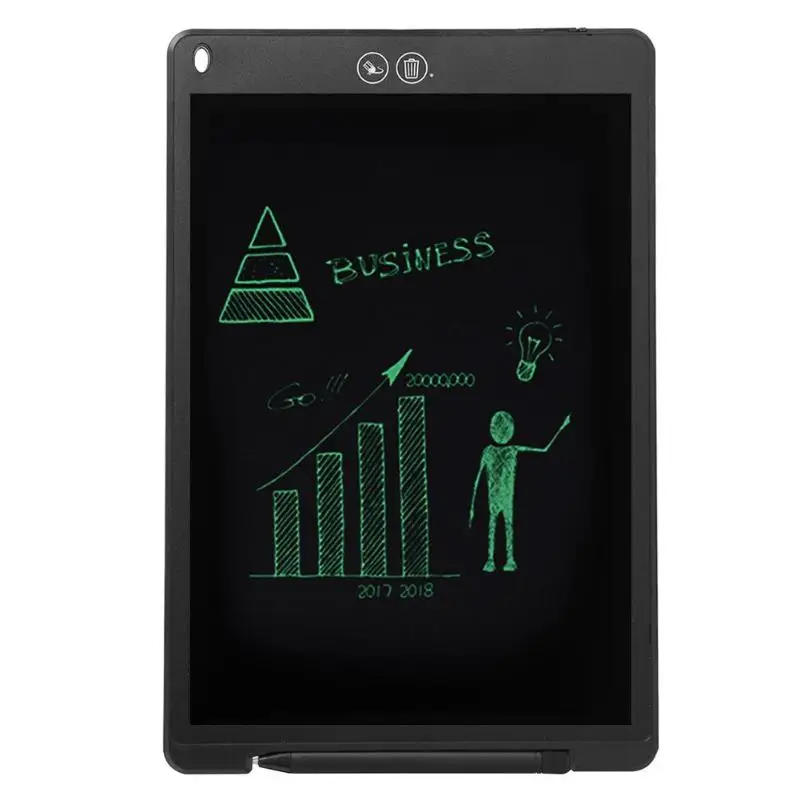 Black 12 inch LCD Writing Tablet Partially Erasing Drawing Board Electronic Thick Pen Highlighting Pads DIgital Tablets With Battery - Color: Black