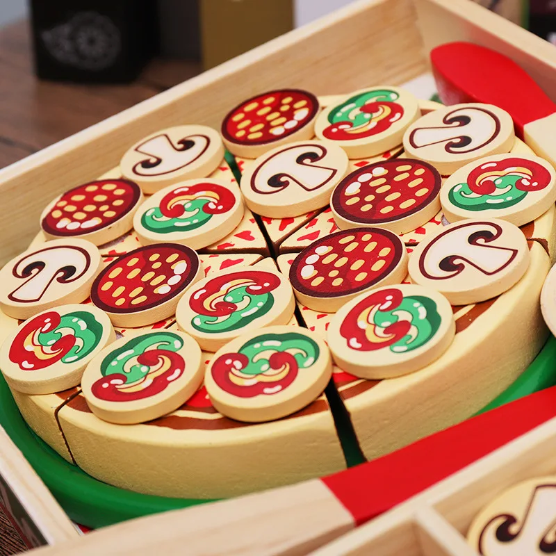 Деревянная модель игровой домик пицца игрушка Детский развивающий ручной слайсер Фруктовый Торт Пицца чай торт игрушка