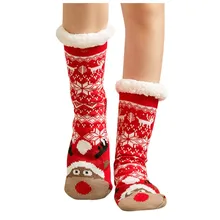 Рождественские женские хлопковые носки с принтом, толстые нескользящие носки-тапочки, ковровые носки, повседневные хлопковые носки, chaussette noel skarpety swiateczne