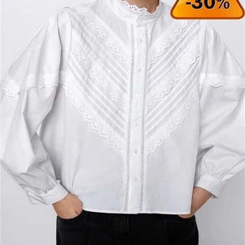 

Sleeve Elegant Long Button Up Women Shirt Gothic Style Loose Lace Ladies white Blouse 2020 Spring Female Office Clothing