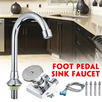 

Xueqin Copper+Stainless Steel Foot Pedal Faucet+Hose Kitchen Bathroom Medical Laboratory Public Places Basin Tap Sink Mixer