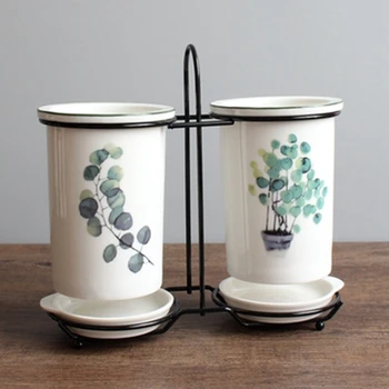 

Ceramic Kitchen Tool Holder Storage Box Cutlery Basket Storage Basket Chopsticks Restaurant Basket Wedding Gift Black Frame+Whit