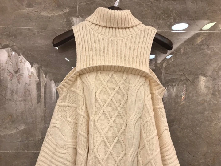 Autumn and winter new women's bib high neck off shoulder long sleeve solid color knitting dress 1017