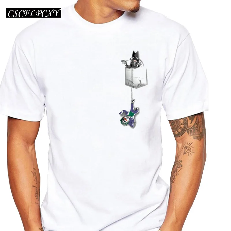 

2019 Newest Batman Clown Design Men t-shirt Summer Fashion Chaos In A Pocket Printed Tee Shirts Short Sleeve Hipster Tops