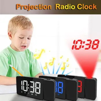 

LED Digital Projection Alarm Clock Temperature Thermometer Desk Time Date Display Projector Calendar USB Charger Table Led Clock
