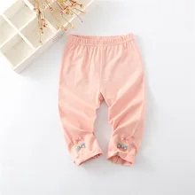 Qingdao/детская одежда; эластичные леггинсы с цветочной вышивкой для девочек; Летние повседневные Капри