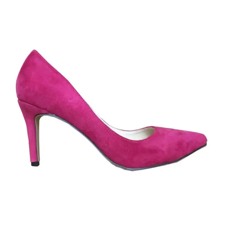 Женская обувь 34-42 женские туфли-лодочки из искусственной замши на низком каблуке 8 см Женская рабочая обувь на шпильке свадебные туфли с острым носком - Цвет: Розово-красный