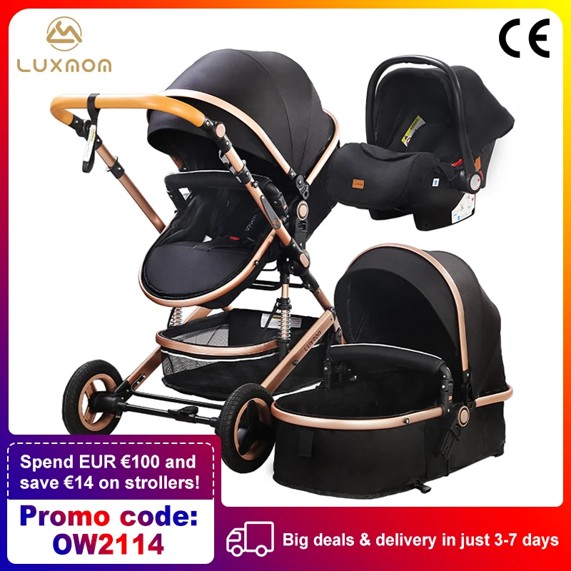 Luxmom-cochecito de bebé 3 en 1 con asiento de coche, respetuoso con el medio ambiente, con absorción de impacto de cuatro ruedas, envío desde España