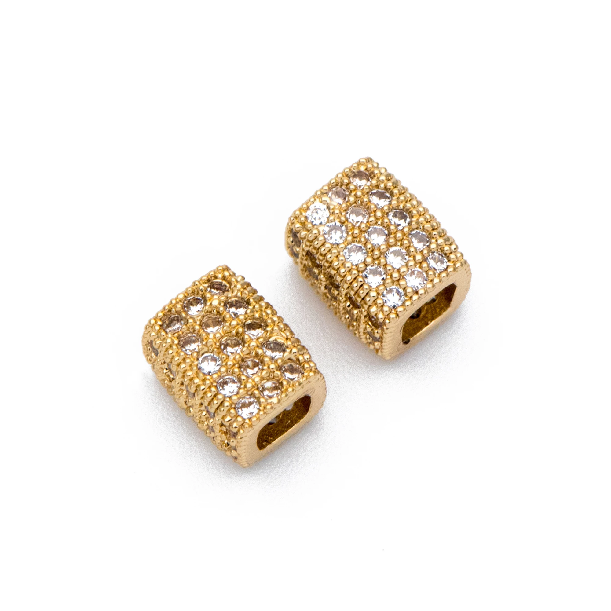 4 шт CZ Pave Золотые Квадратные Прокладки 7x6 мм, 18K позолоченные латунные, бусины с большим отверстием Diy фурнитура для ювелирных изделий Аксессуары(GB-794