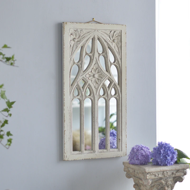 retro white wooden window wall mirror for home decorative