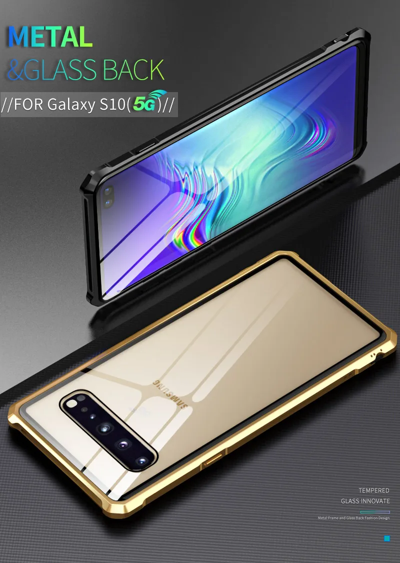 Luxury Metal Bumper Case For Samsung Galaxy S10 5G Cases Shockproof Glass Back Covers Aluminum Armor |