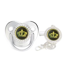 

Crown Luxury Silver Baby Pacifier Clip Bling Chain BPA Free Silicone Infant Rhinestone Nipple Soother Shower Gifts 0-18 Months