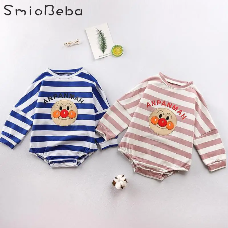 Korean Autumn Newborn Rompers Boys Girls Cartoon Pattern Cute Long-sleeved Baby Crawling Clothes Stripes Toddler Rompers Girls