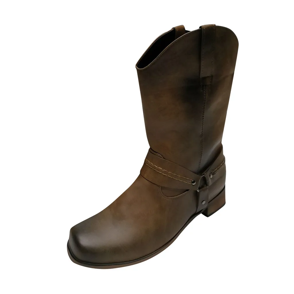 Koop Sagace Leren Laarzen Mannen Schoenen Winter Laarzen Mannen Antislip Waterdicht Slip On Ronde Neus Gesp Lage Hakken schoenen Cowboy Laarzen Schoenen