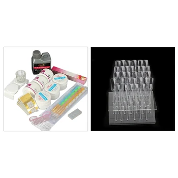 

Nail Art False Polish Display Clear Stand Rack 32 Display Sticks Practice Tool & Acrylic Nail Art Set Liquid Polymer Powder UV G