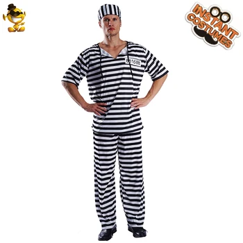 

Prisoner Costume Man Cosplay Costume Clothing Role Play White&Black Stripe Suit Fancy Dress for Halloween Men Prisoner Clothes