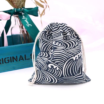 

14x16cm Drawstrings Cotton Linen Bags 5pcs/lot Navy Wave Cloth Drawstrings Pouches For Glasses Box Small Handmade Gloves Package