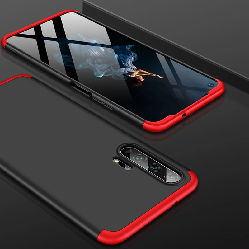 360 градусов для huawei Honor 20 10 9X 8A 8 7A Pro Lite 20i 10i 8C 8X Max 7C 7X 6X чехол 3 в 1 Жесткий ПК Защитный матовый чехол - Цвет: Red and Black