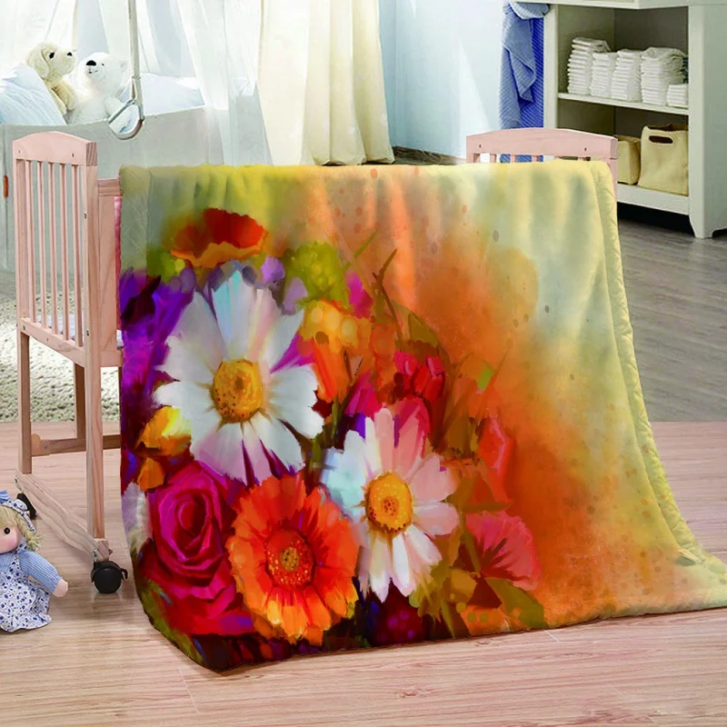 

Flower Print Super Soft Flannel Throw Blanket For Bed Couch Sofa Lightweight Travelling Camping 59 X 78 Inch For Kids Adults