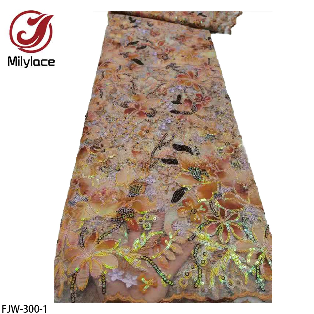 

Latest African Lace Fabric with Sequins 2021 High Quality Velvet Tulle Sequins Lace Fabric for Dress FJW-300