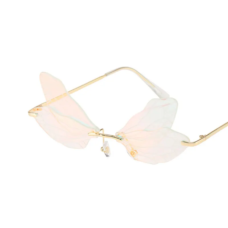 2022 Vintage Dragonfly Wings Sunglasses Fashion Rimless Women Clear Lens Eyewear Men Pink Sun Glasses UV400 Eyewear Female|Women&#39;s Sunglasses|