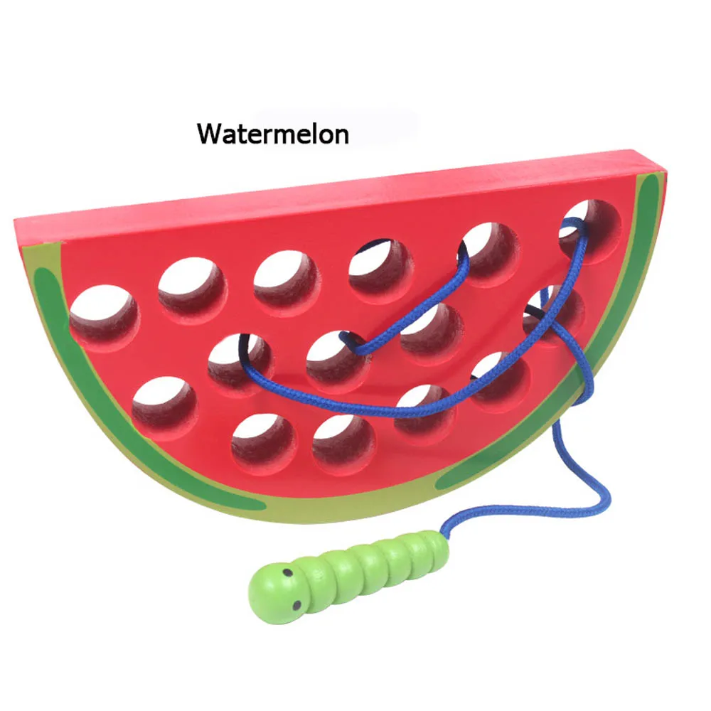 Червь едят яблоко игра дети Монтессори обучающая игрушка резьба деревянная форма раннего обучения познание интеллект детская математическая игрушка - Цвет: Watermelon