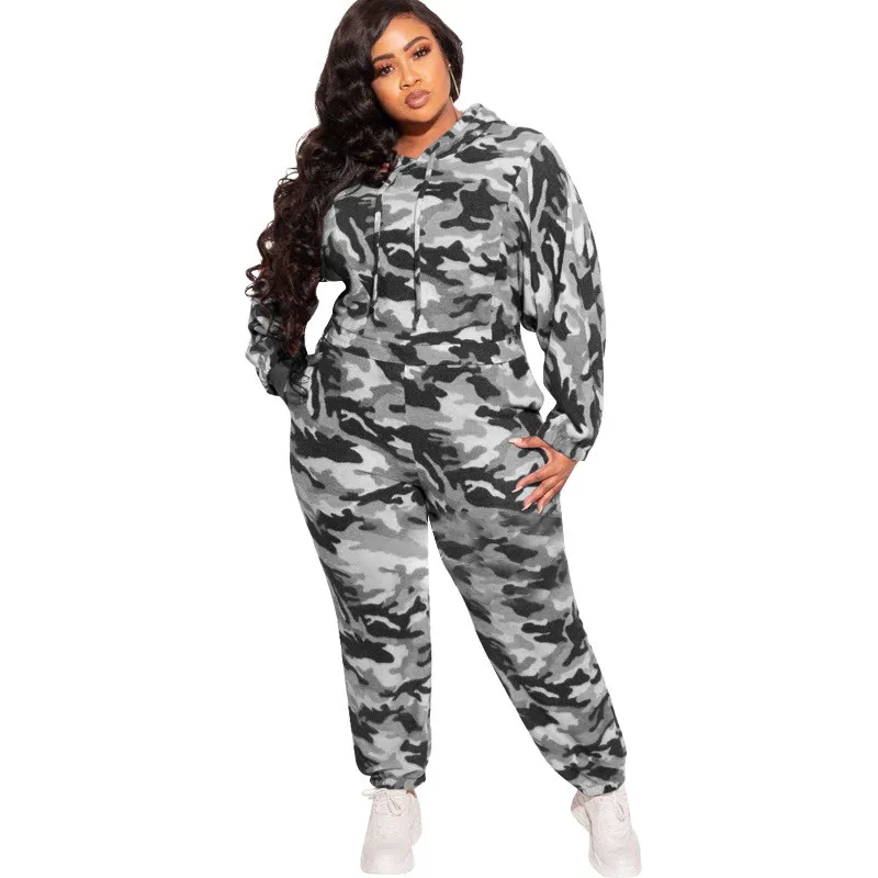 Camouflage Two Piece Set Women Plus Size Clothing Sweatsuit Sweatpants Sets Casual Jogger Fitness Outfits Wholesale Dropshipping