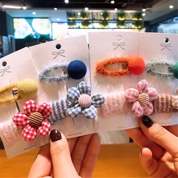 

2pcs/set Korean ins net Red girl Paragraph Does Not Hurt The Hair Flower Hair Clip cute Side Clip BB Hair Plush Hair Accessories
