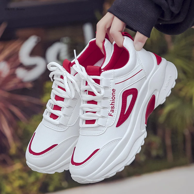 2022 New Ladies Casual Shoes Fashion Spring and Summer Leather Sneakers Ladies Lace-up White Platform Comfortable Running Shoes
