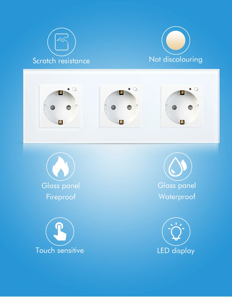 parede triplo 16a soquetes painel vidro suporte