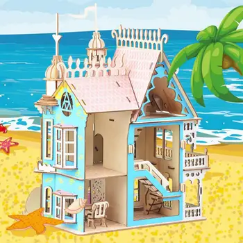 

DIY Assembly Wooden Puzzle 3D Dream Villa Castle Model Educational Kids Toy Art Craft Table Decoration suitable for children