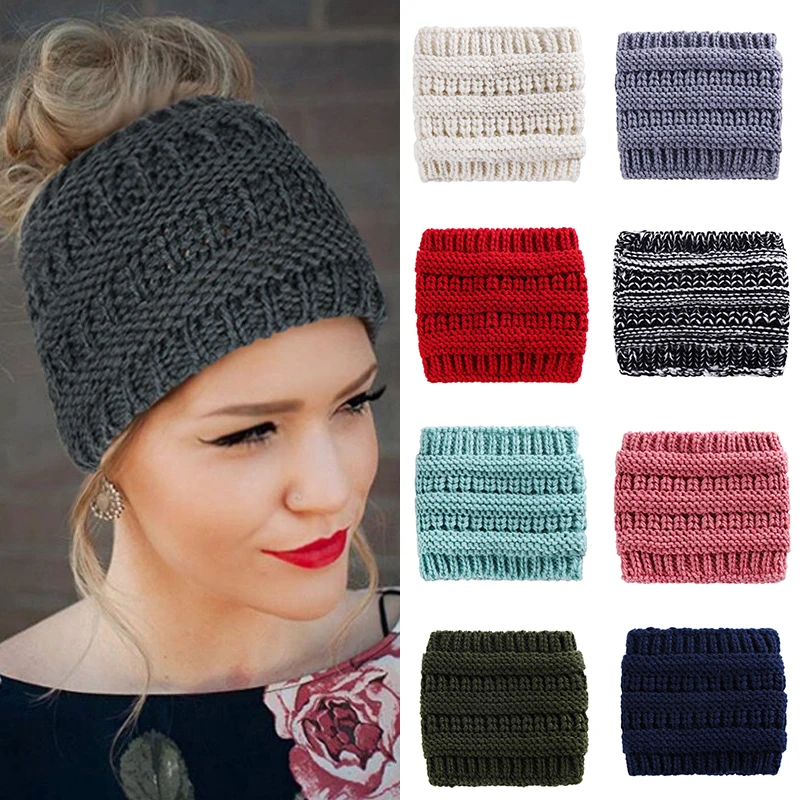 1 шт. зимняя теплая вязаная повязка на голову с ушками тюрбан вязанная крючком