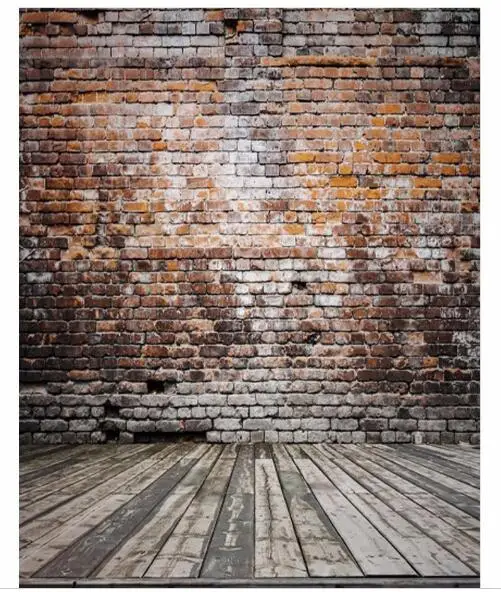 GoHeBe Grungy Red Brick Wall Backdrop Vintage Brown Wooden Floor Brick Photography Backdrops 5x7ft Children Kids Portrait Photo Background for Studio Props 