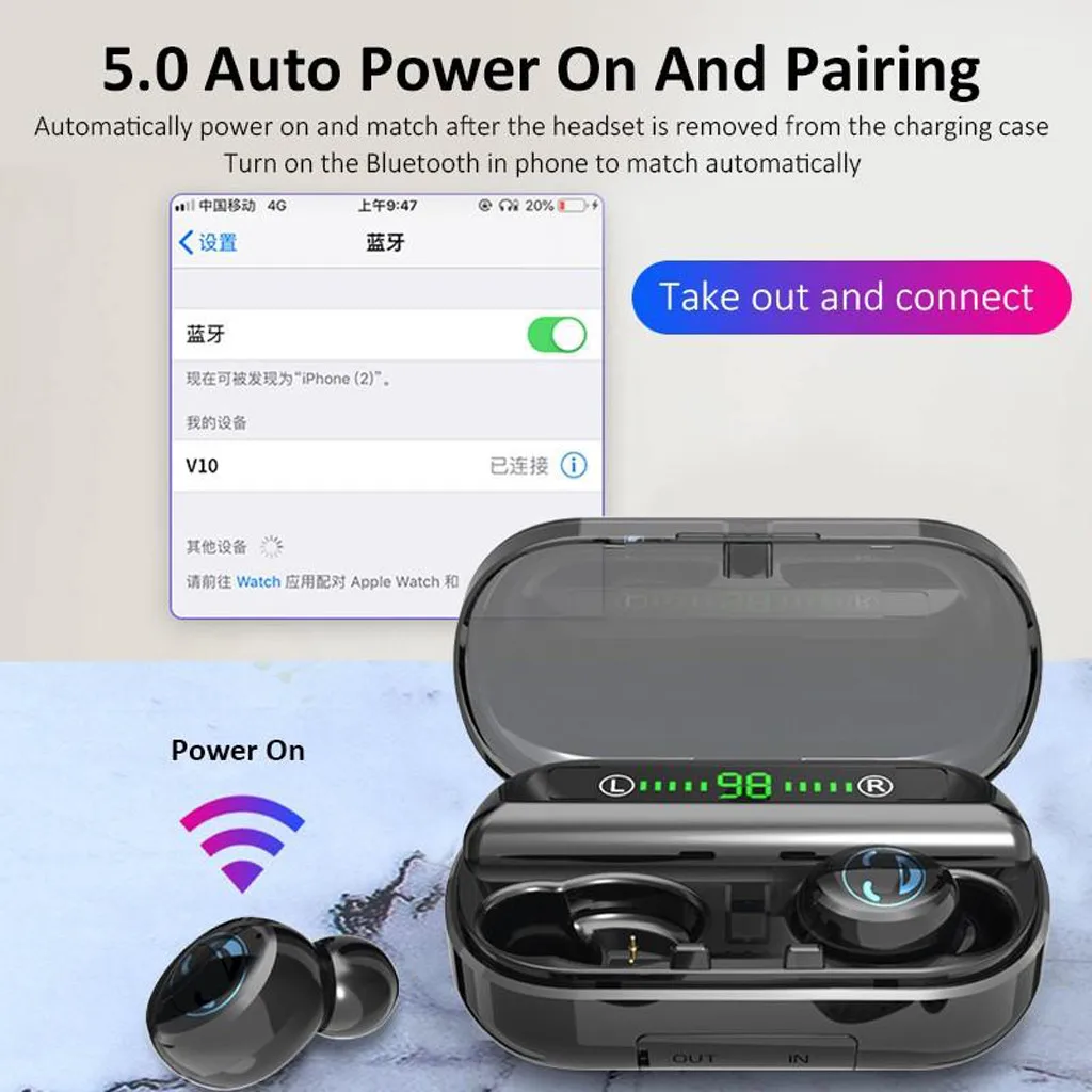 50 # TWS Bluetooth наушники с микрофоном и светодиодным дисплеем беспроводные