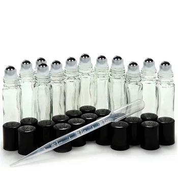 

12pcs 10ml Roller Bottle for Essential Oils Empty Clear Plain Glass Bottles with Stainless Steel Roll On Ball for Perfume Travel