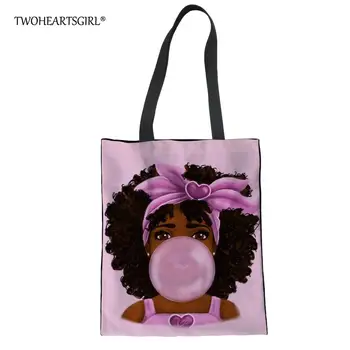 

Twoheartsgirl Black African Women Casual Handbag Shoulder Bags Environment Friendly Afro Lady Student Bags Shopping Bag Foldable