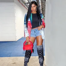 

2021 Spring Autumn Jacket Indie Printed Blazer Street Fashion Coat Women Multicolor Buttonless Mid-Length Casual Office Blazer