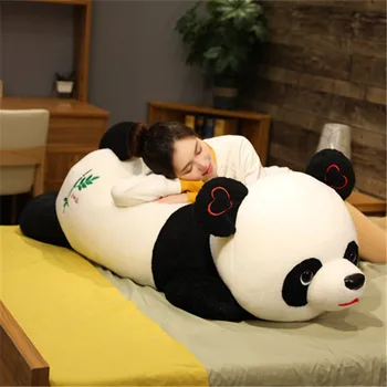 

New 80/100cm Cute Cartoon Panda plush Big Size Toys Smile panda Pillow Doll with hearts on face Long Pillow For Kids Girls Gift