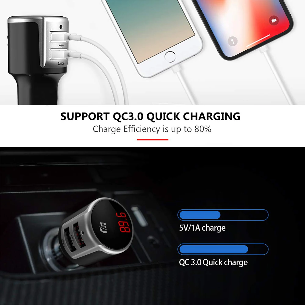 QC3.0 fm-передатчик Bluetooth автомобильный двойной usb порт быстрое зарядное устройство для смартфона fm-модулятор с Bluetooth музыкальный плеер Автомобильный комплект