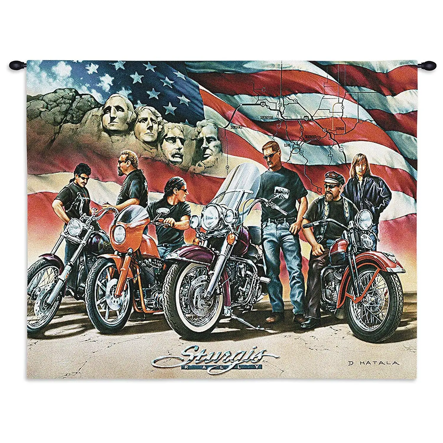 

Pure Country Weavers Sturgis Woven Tapestry Wall Hanging Harley Bike Week with Mt Rushmore and American Flag