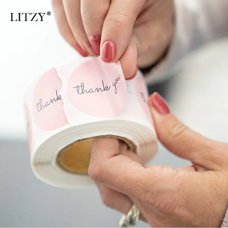 LITZY 500 шт. наклейки с надписью Thank You цветок розовое золото милое сердце украшение
