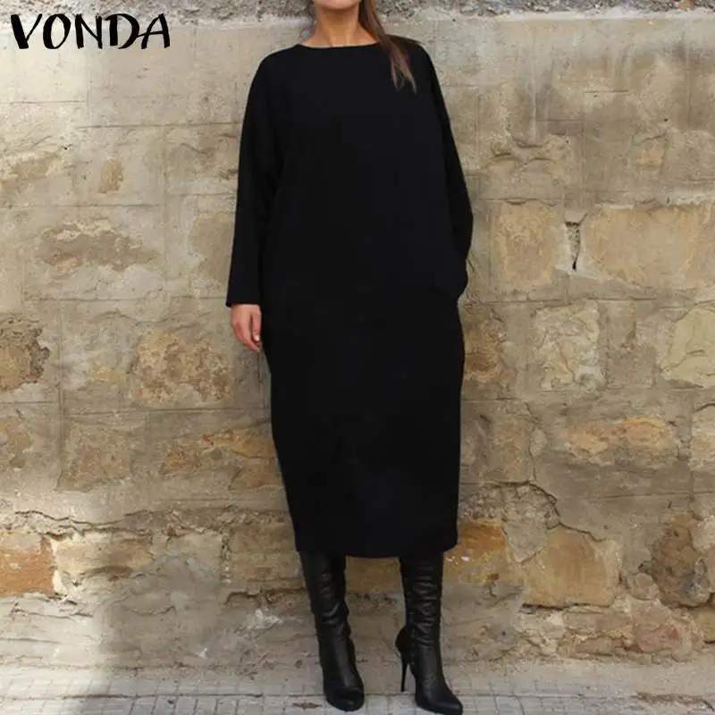 VONDA женское осеннее платье 2021 повседневное свободное рубашка до середины икры с